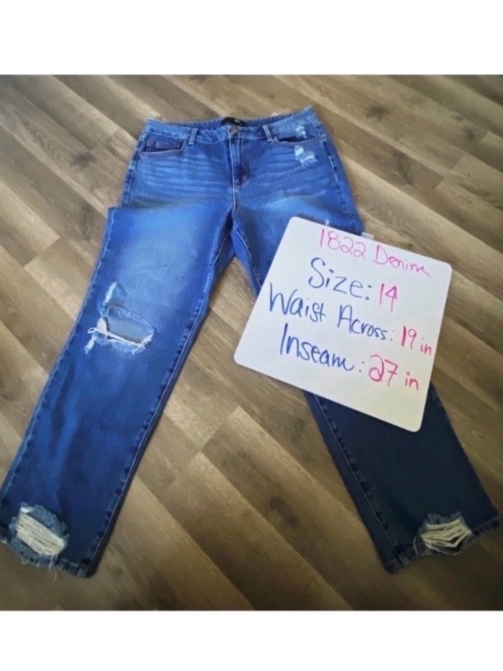 1822 DENIM RIPPED RELAXED STRAIGHT LEG JEANS - Picture 9 of 9